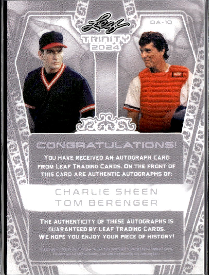 Charlie Sheen Tom Berenger 2024 Leaf Trinity Auto Autograph Indians 25/49