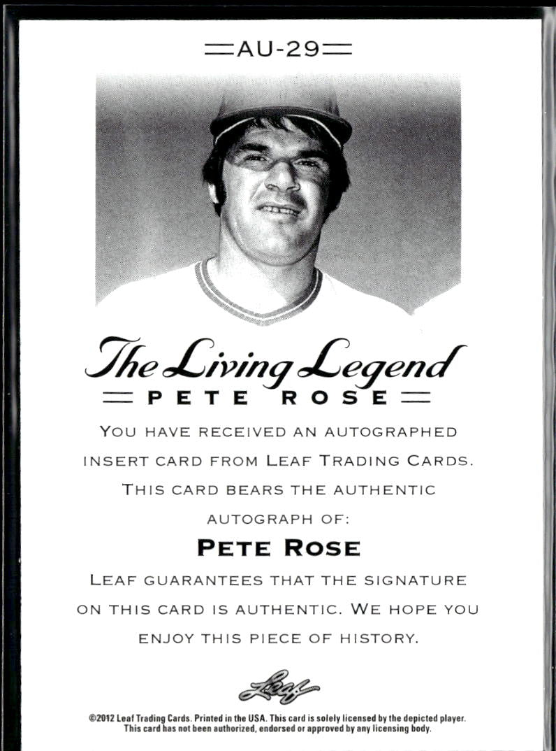 Pete Rose 2012 Leaf The Living Legend Auto Autograph Cincinnati Reds
