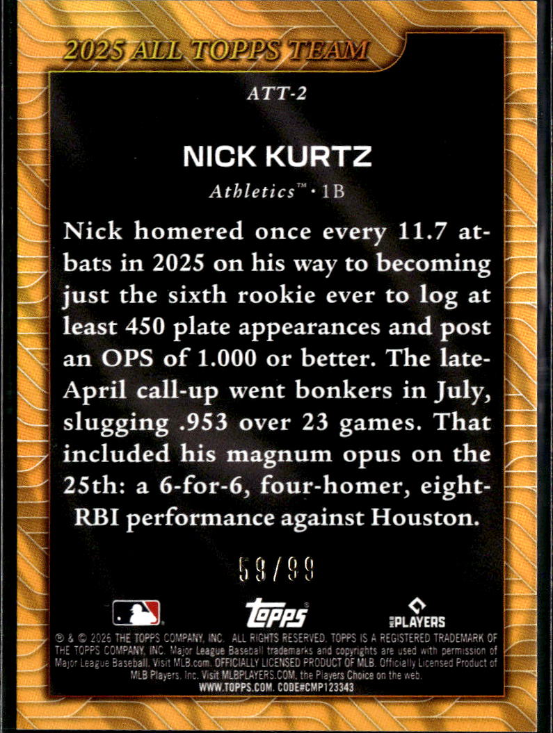 Nick Kurtz 2026 Topps All Topps Team Green 59/99 Oakland Athletics