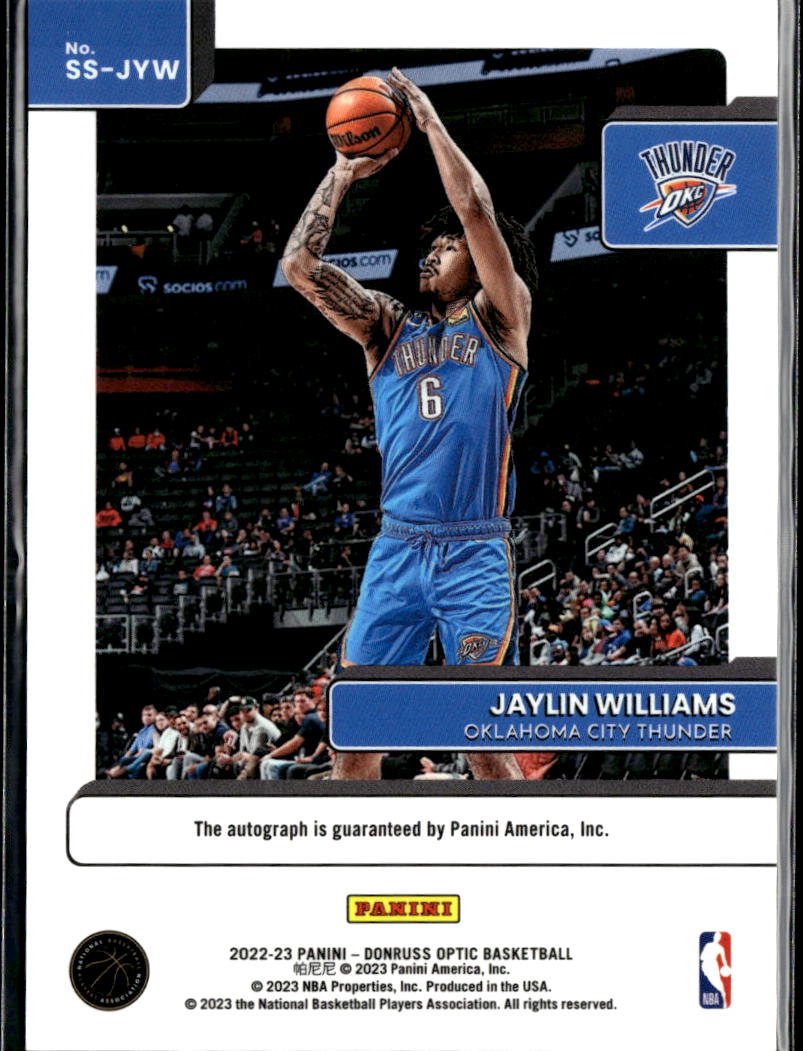 Jaylin Williams 2022-23 Optic Auto Autograph RC Oklahoma City Thunder