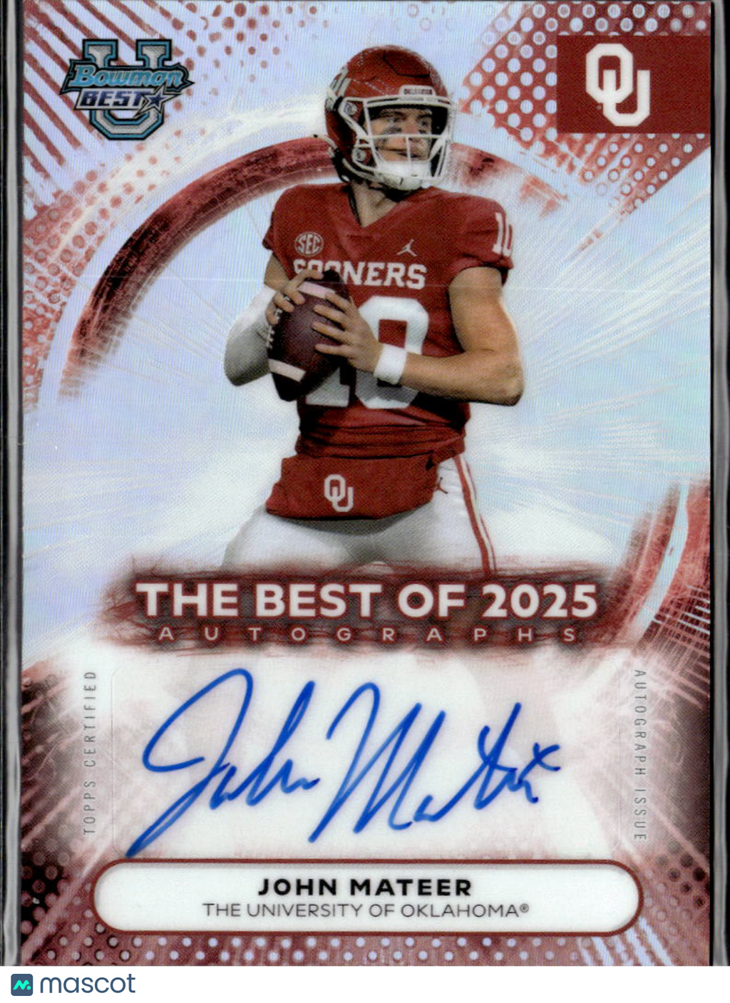 John Mateer 2025 Bowman's Best Auto Autograph RC Oklahoma Sooners