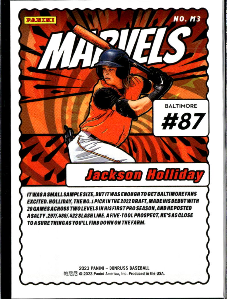 Jackson Holliday 2023 Donruss Marvels Rookie 1/99 Baltimore Orioles