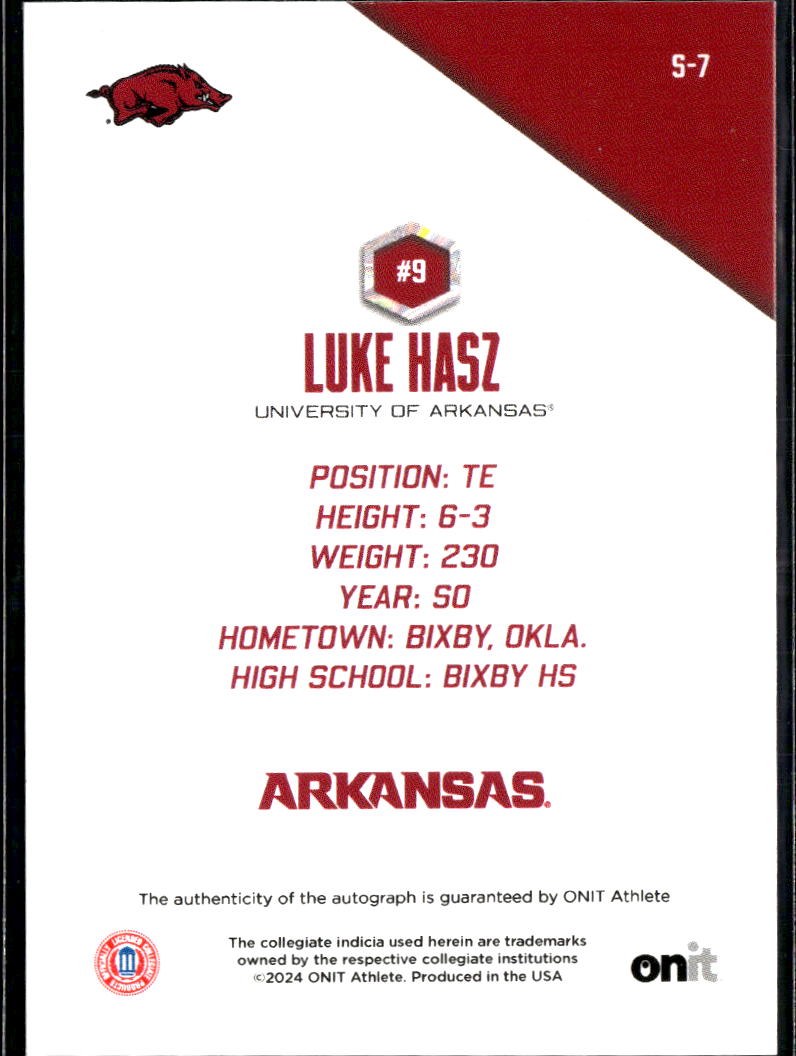 Luke Hasz 2024 ONIT Athlete Auto Autograph 25/170 Arkansas Ole Miss Bixby
