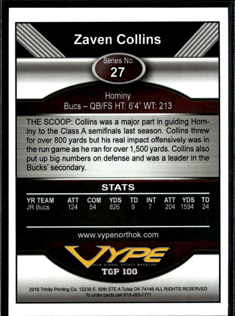 Zaven Collins 2016 VYPE High School Sports Top 100 RC Hominy Bucks