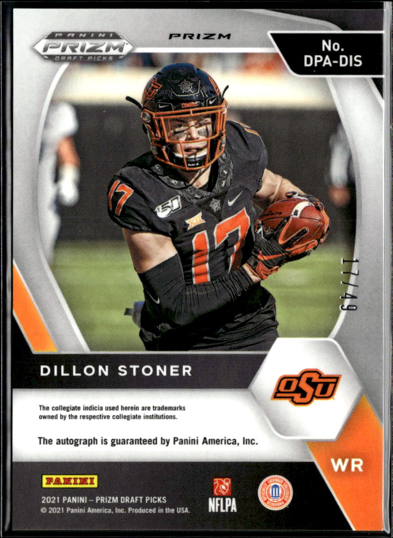Dillon Stoner 2021 Prizm Draft Auto Autograph Orange RC /49 Oklahoma State OSU