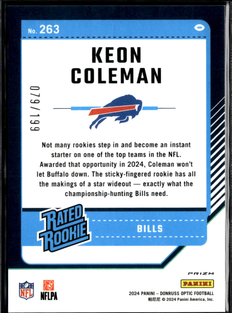 Keon Coleman 2024 Optic Rated Rookie Blue Prizm RC 79/199 Buffalo Bills