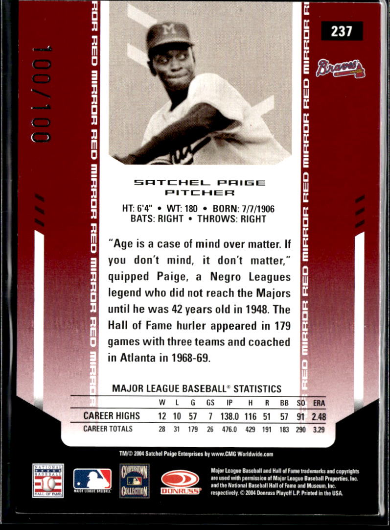Satchel Paige 2004 Leaf Certified Mirror Red 100/100 Atlanta Braves