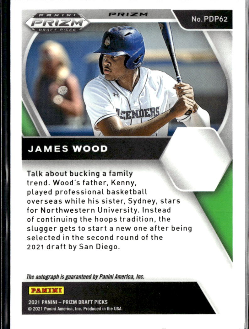 James Wood 2021 Prizm Draft Picks Auto Autograph Pink RC Washington Nationals