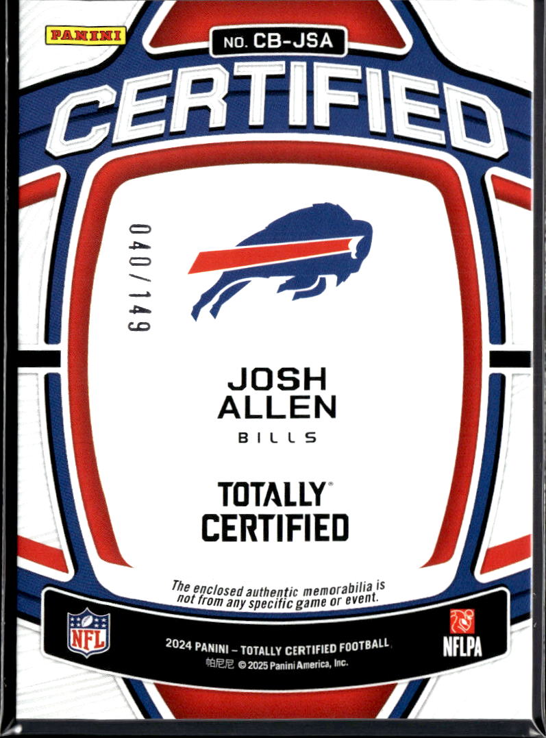 Josh Allen 2025 Totally Certified Jersey Patch 40/149 Buffalo Bills