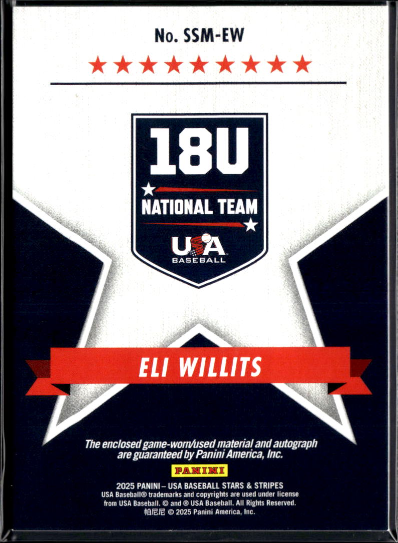 Eli Willits 2025 USA Baseball Stars & Stripes Auto Autograph Patch Nationals