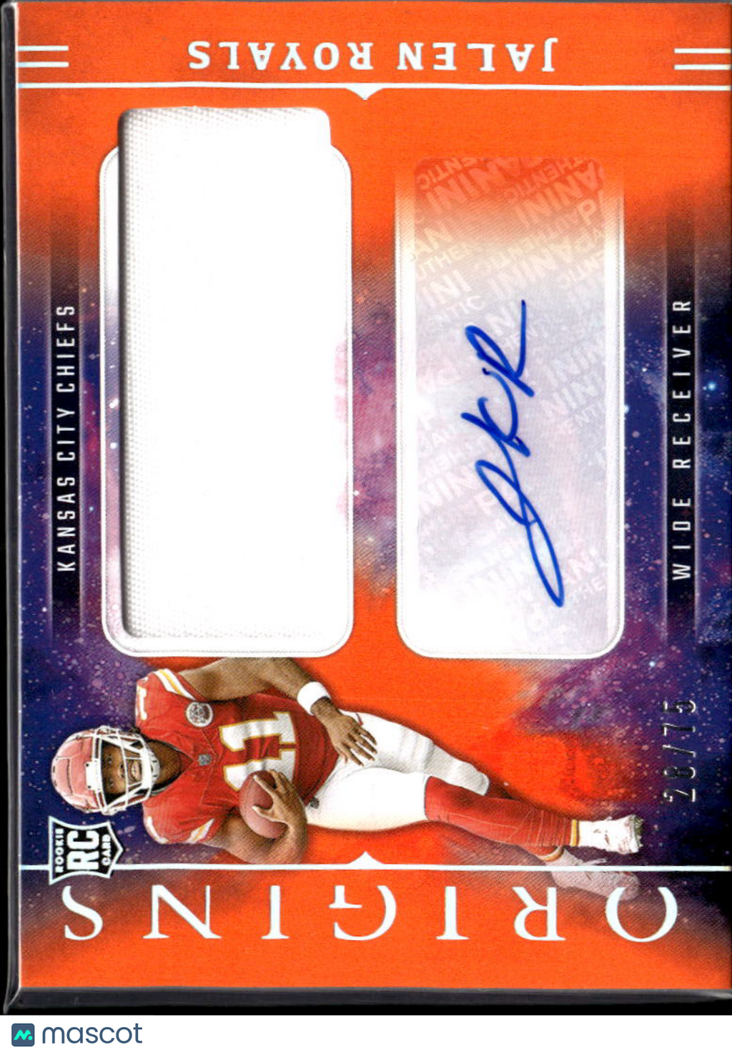 Jalen Royals 2025 Origins Auto Autograph Patch RC 28/75 Kansas City Chiefs