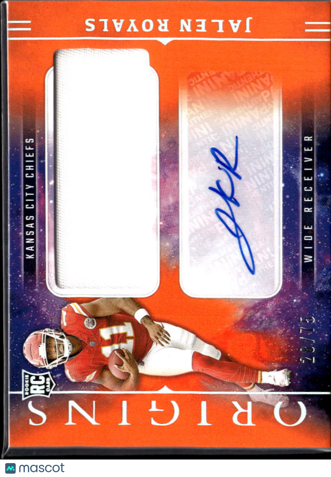 Jalen Royals 2025 Origins Auto Autograph Patch RC 28/75 Kansas City Chiefs