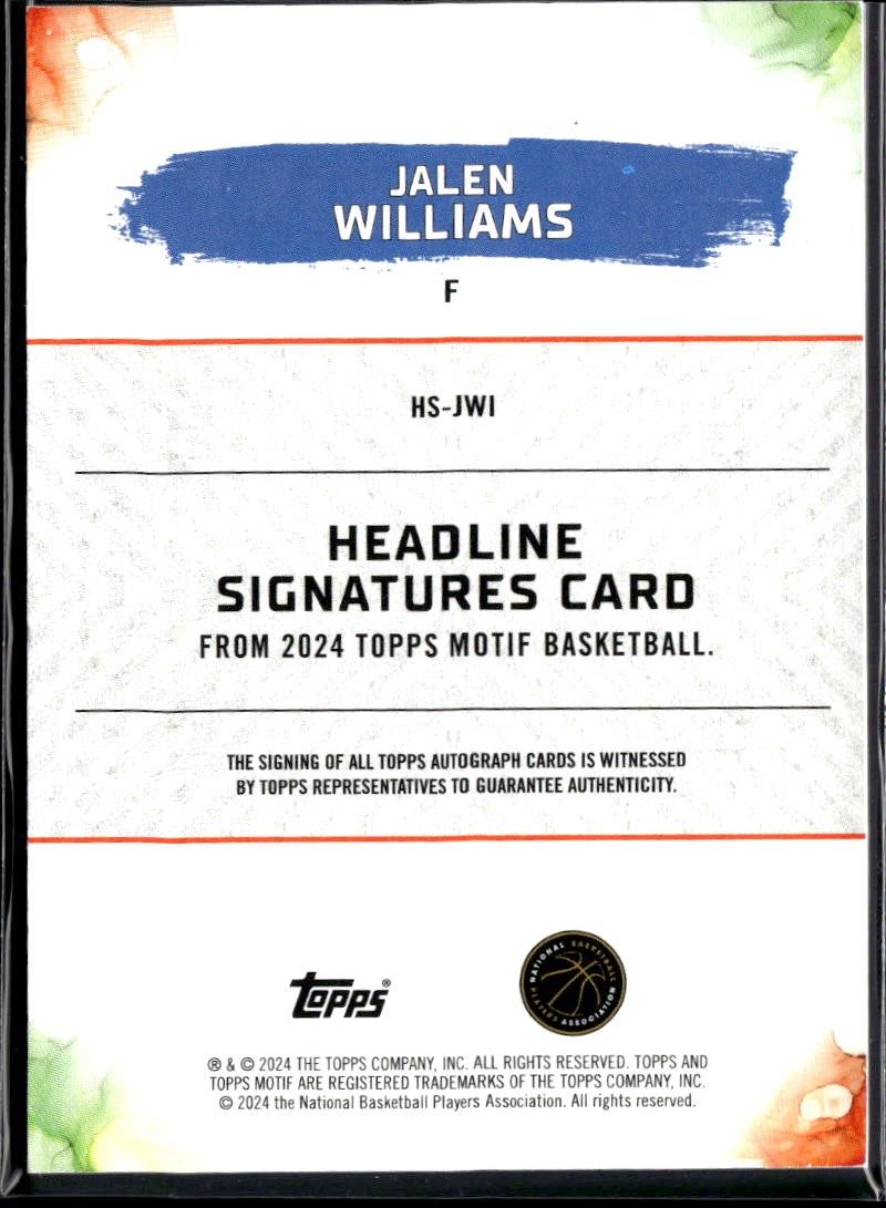 Jalen Williams 2024 Topps Motif Auto Autograph 20/25 Oklahoma City Thunder