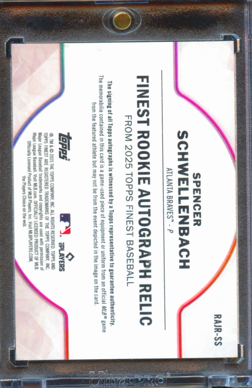 Spencer Schwellenbach 2025 Topps Finest Auto Autograph Patch RC 156/299 Braves