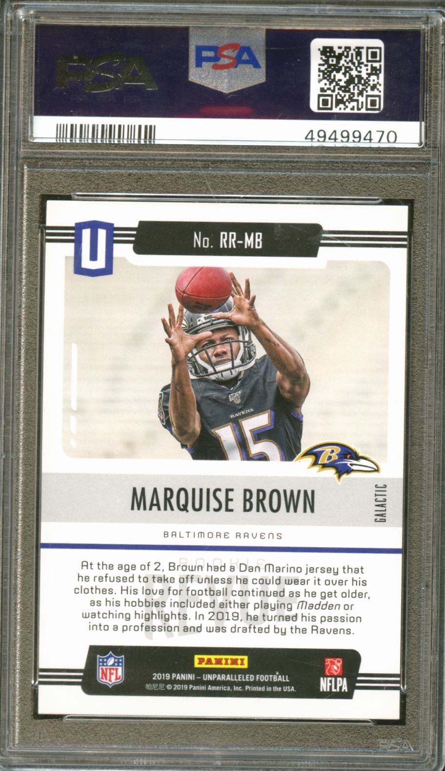 Marquise Brown 2019 Unparalleled Rookie Revue Galactic CASE HIT RC Ravens PSA 9