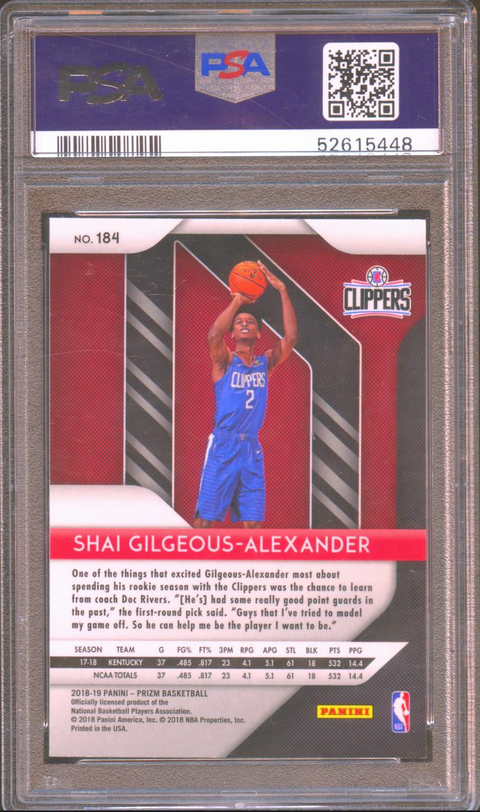 Shai Gilgeous-Alexander 2018-19 Prizm Rookie RC Clippers Thunder #184 PSA 9