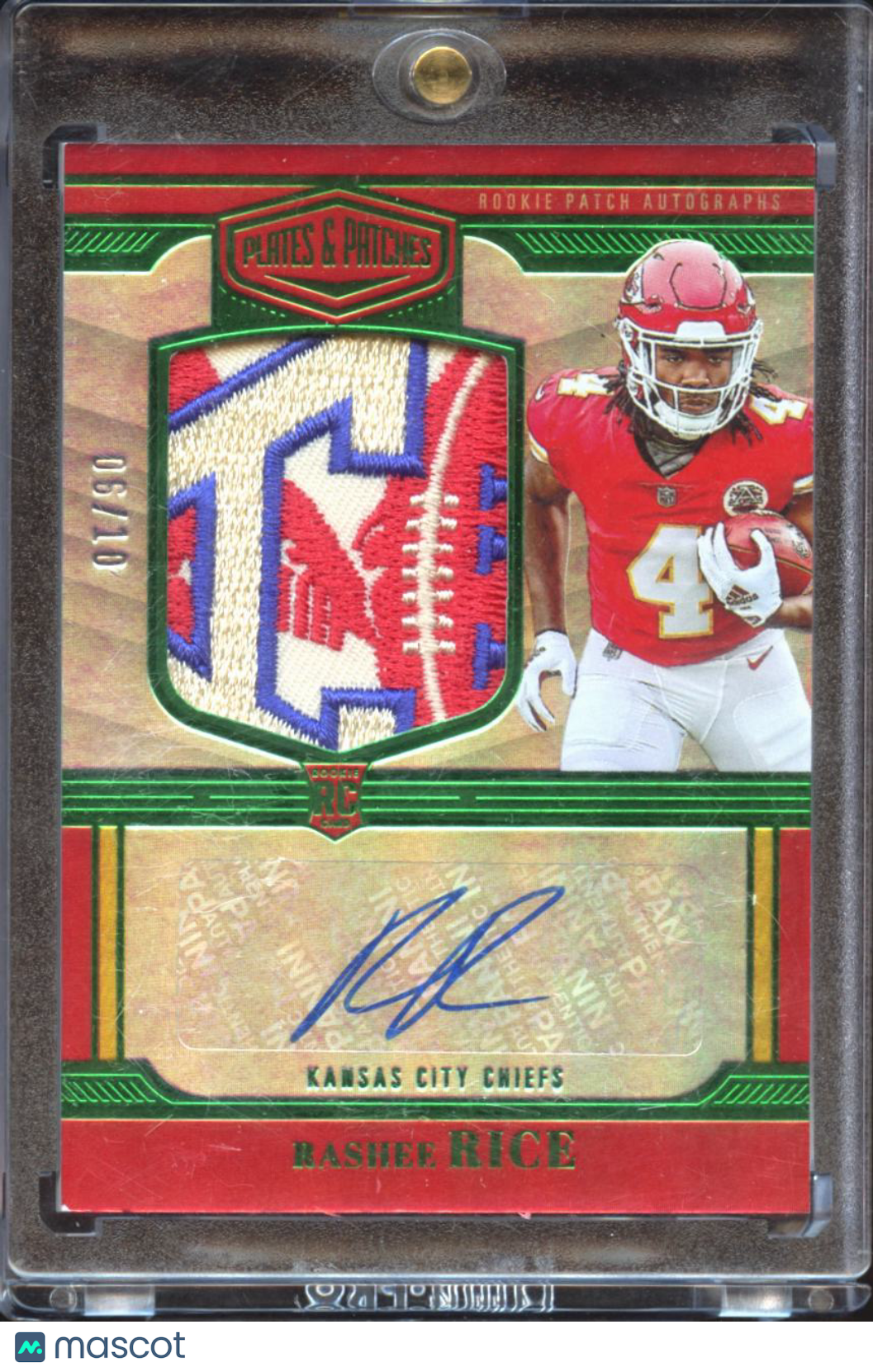 Rashee Rice 2023 Plates & Patches Auto Autograph LOGO Patch RC 8/10 KC Chiefs