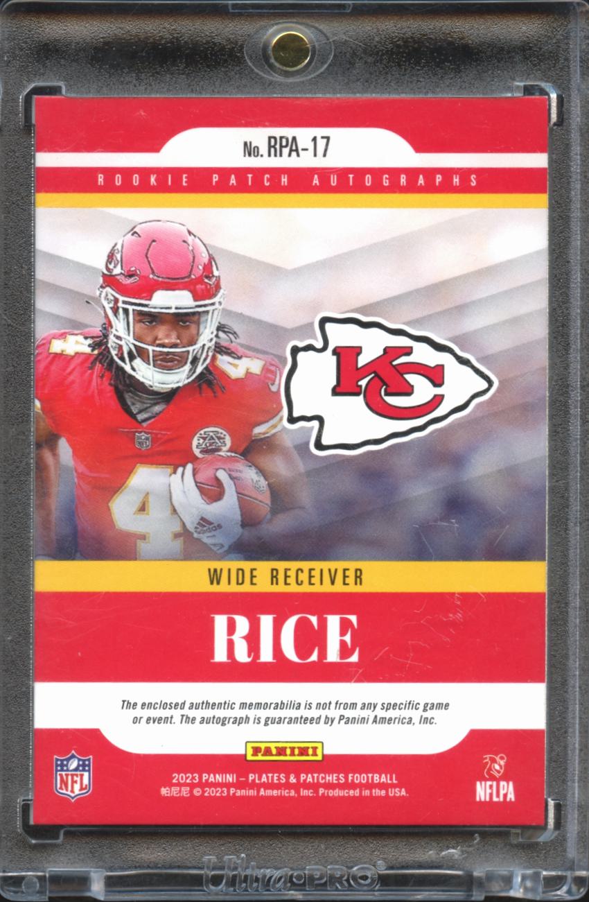Rashee Rice 2023 Plates & Patches Auto Autograph LOGO Patch RC 8/10 KC Chiefs