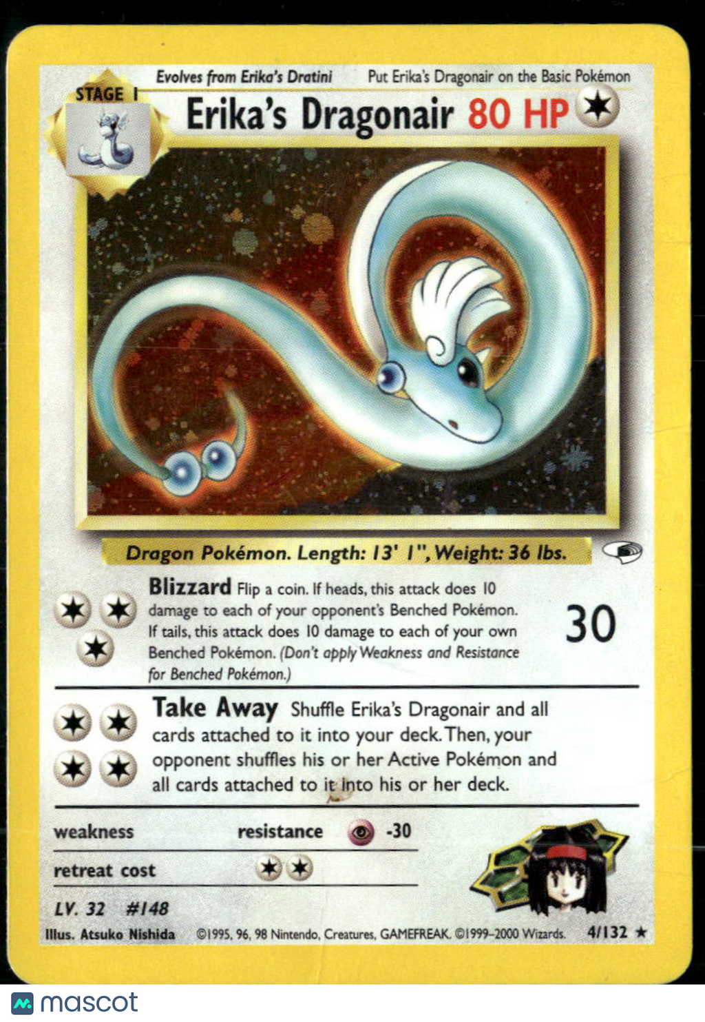 Erika's Dragonair 2000 Gym Heroes Holo Rare #4/132