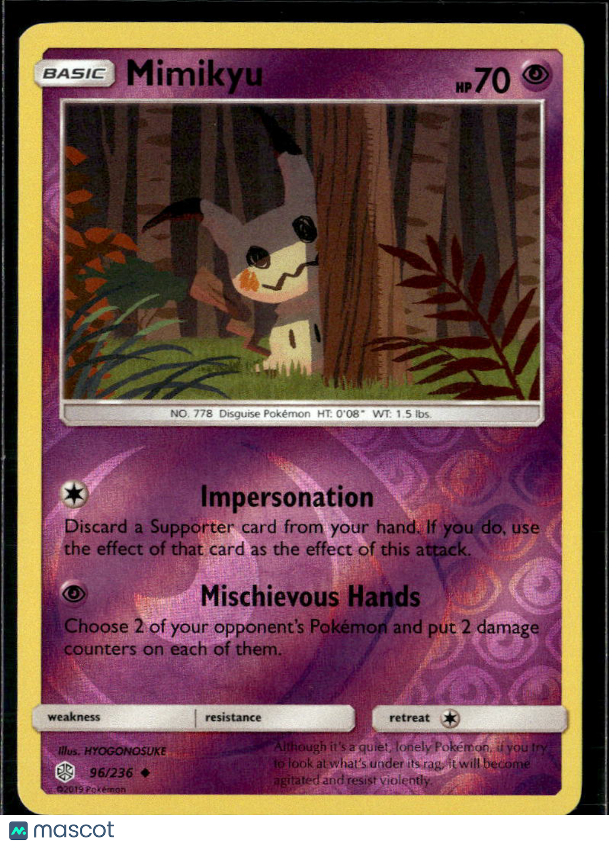 Mimikyu 2019 Cosmic Eclipse Reverse Holo Uncommon #96/236