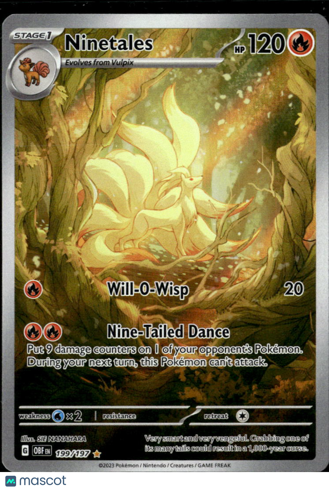 Ninetales 2023 Obsidian Flames Holo Secret Rare FA #199/197