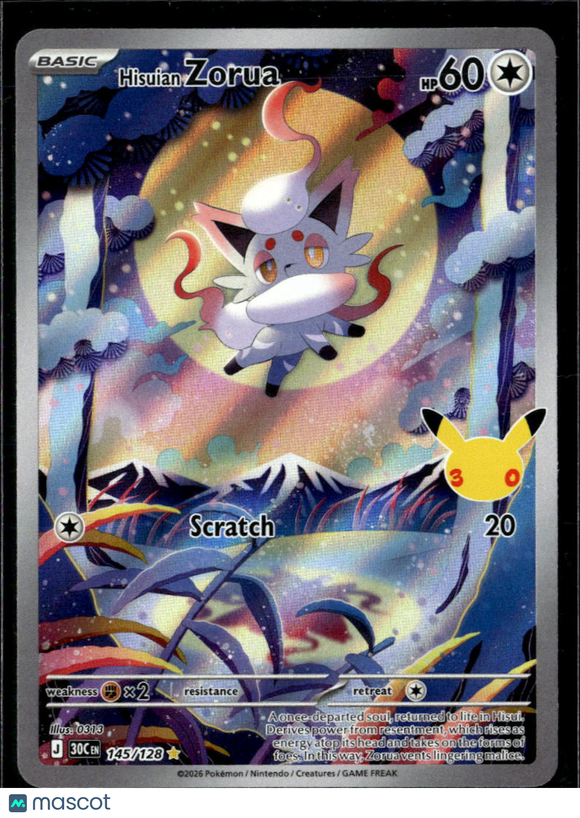 Hisuian Zorua 2026 30th Celebration Holo Secret Rare FA #145/128