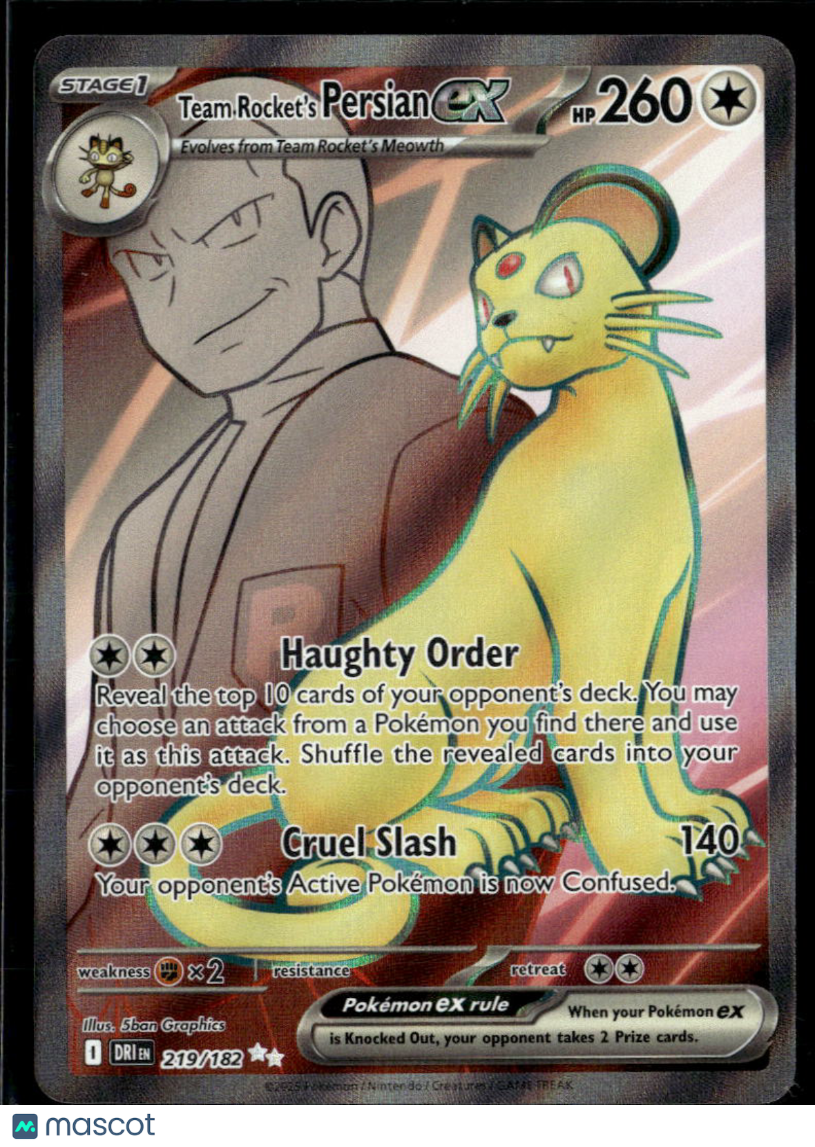 Team Rocket's Persian EX 2025 Destined Rivals Holo Secret Rare UR FA #219/182