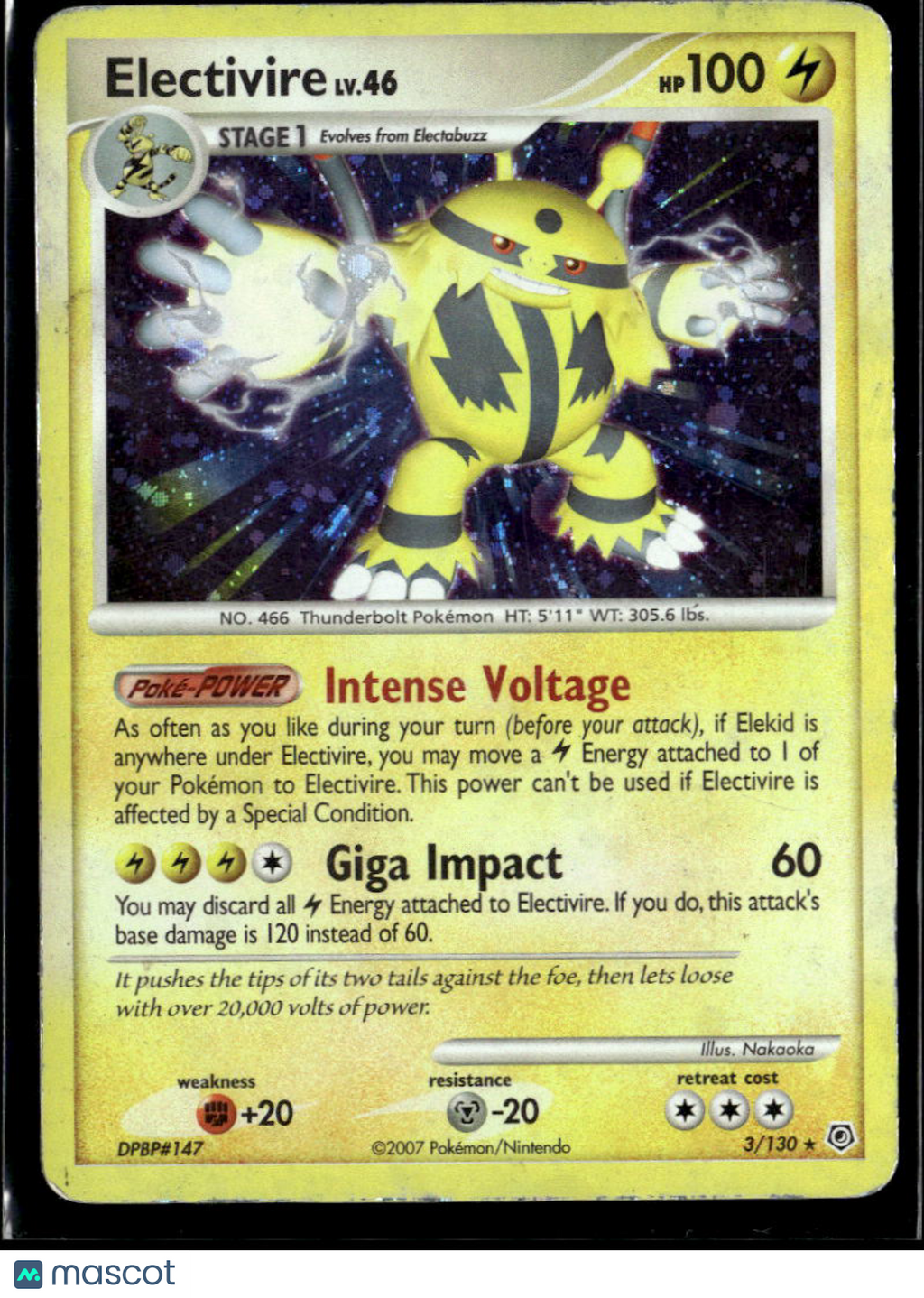 Electivire 2010 Diamond & Pearl Holo Rare #3/130