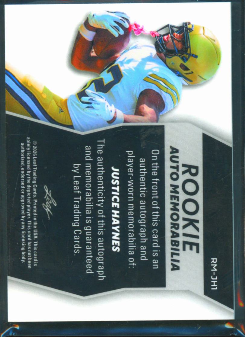 Justice Haynes 2026 Leaf Trinity Auto Autograph Patch RC Alabama 19/25