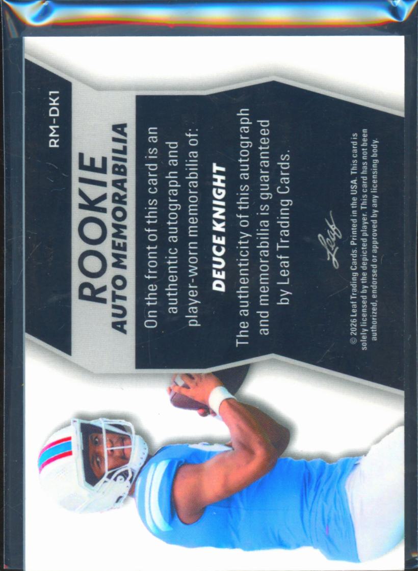 Deuce Knight 2026 Leaf Trinity Auto Autograph Patch RC Ole Miss 8/75