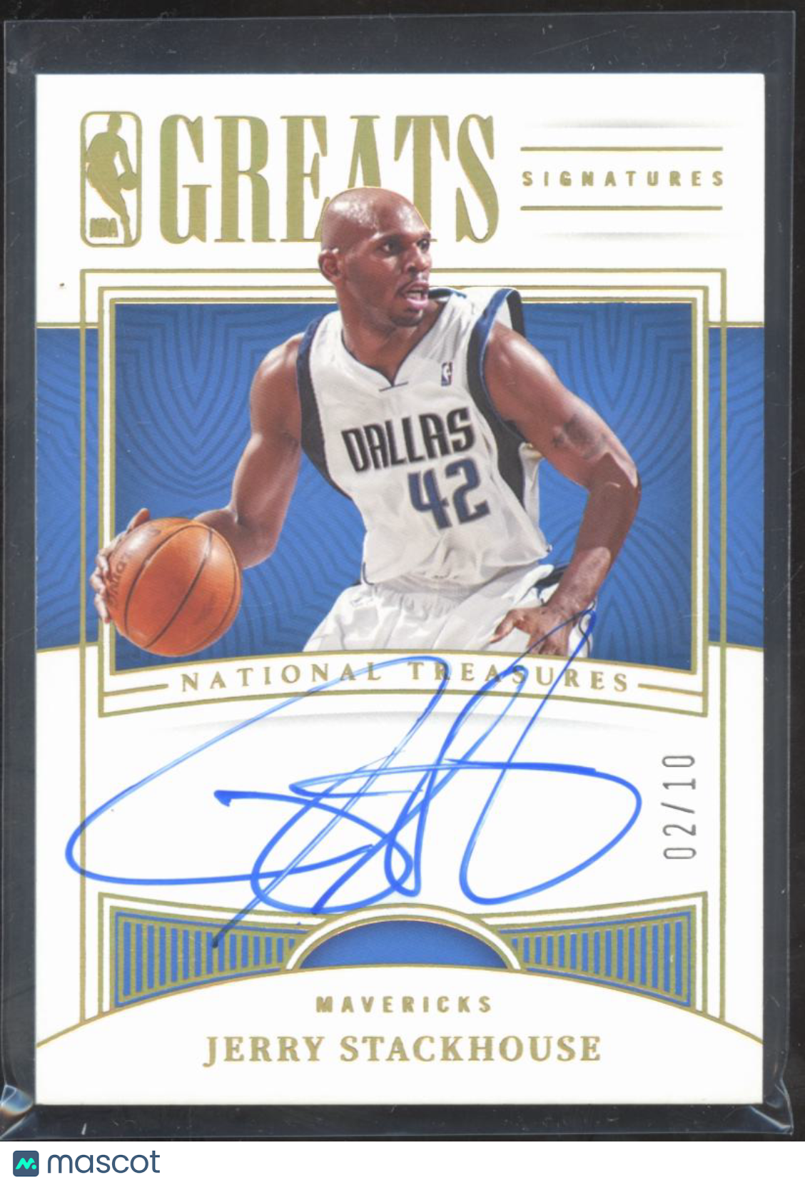 Jerry Stackhouse 2022-23 National Treasures Auto Autograph 2/10 Dallas Mavericks