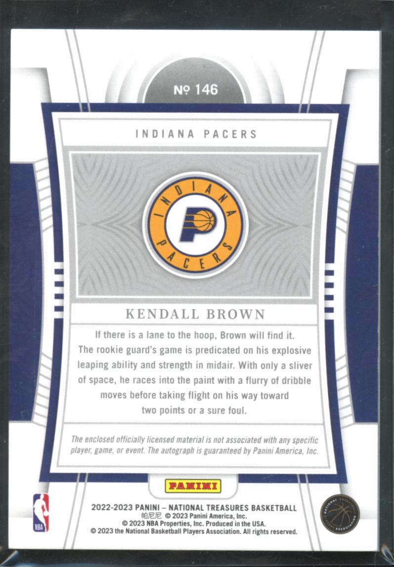 Kendall Brown 20232-23 National Treasures Auto Autograph Patch RC 20/99 Pacers