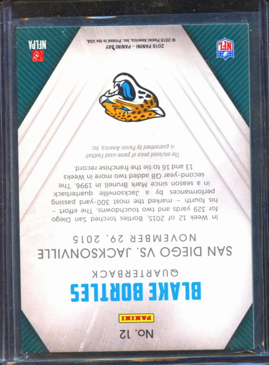 Blake Bortles 2016 Panini Day Game Used Football Patch 2/25 Jacksonville Jaguars