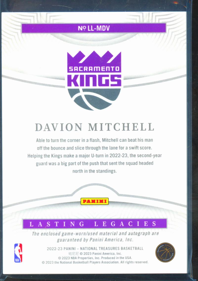 Davion Mitchell 2022-23 National Treasures Auto Autograph Patch 24/25 Kings