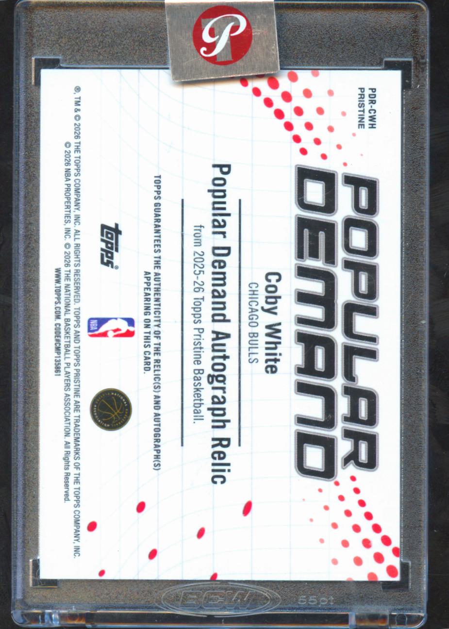 Coby White 2026 Topps Pristine Auto Autograph Patch 33/75 Chicago Bulls