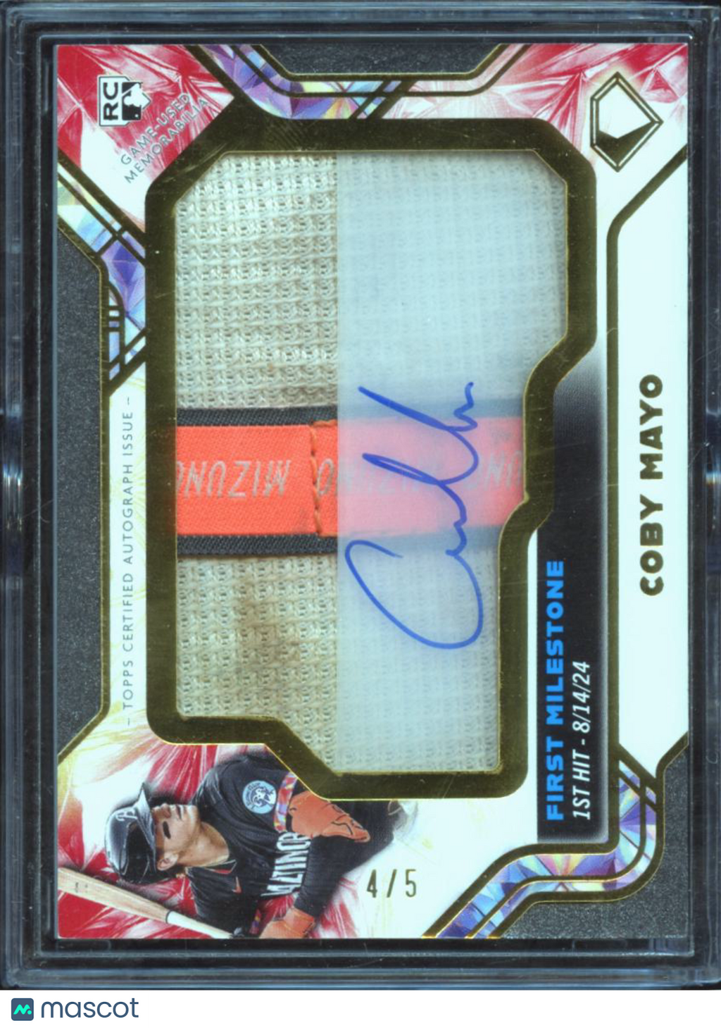 Coby Mayo 2025 Topps Diamond Icons Auto Autograph Cleat Milestone 4/5 Orioles