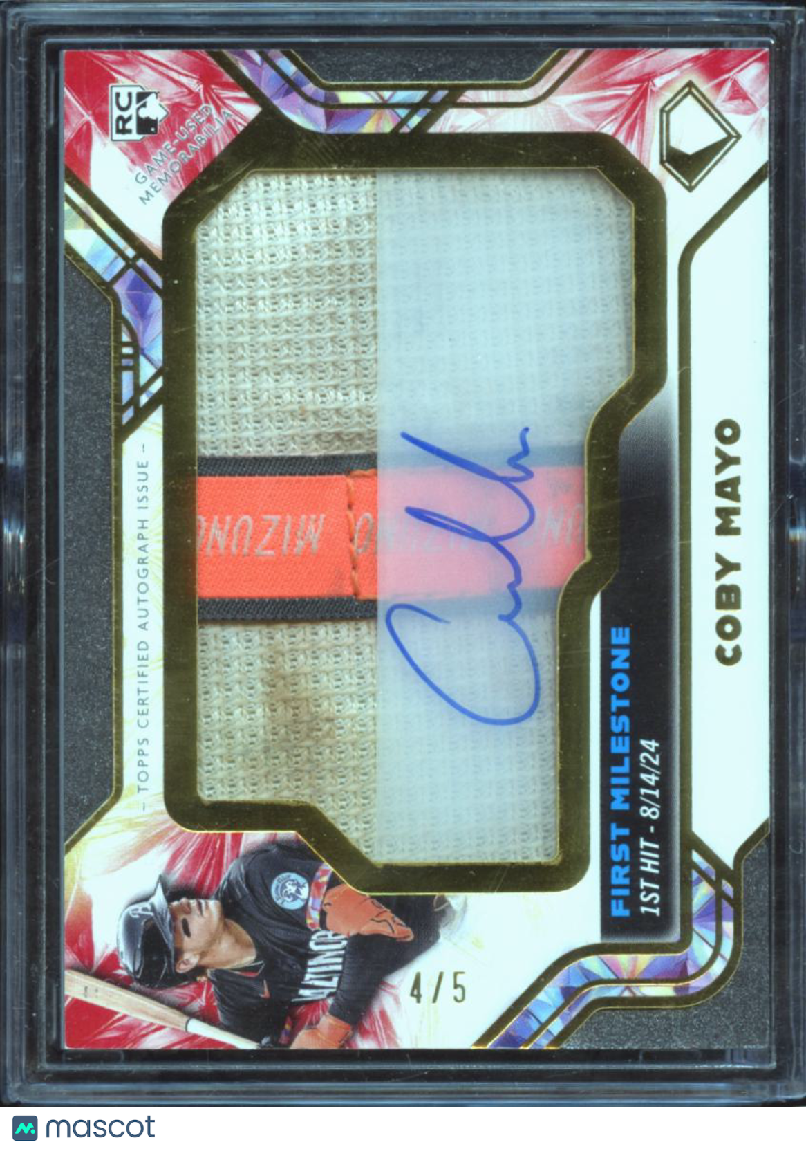 Coby Mayo 2025 Topps Diamond Icons Auto Autograph Cleat Milestone 4/5 Orioles