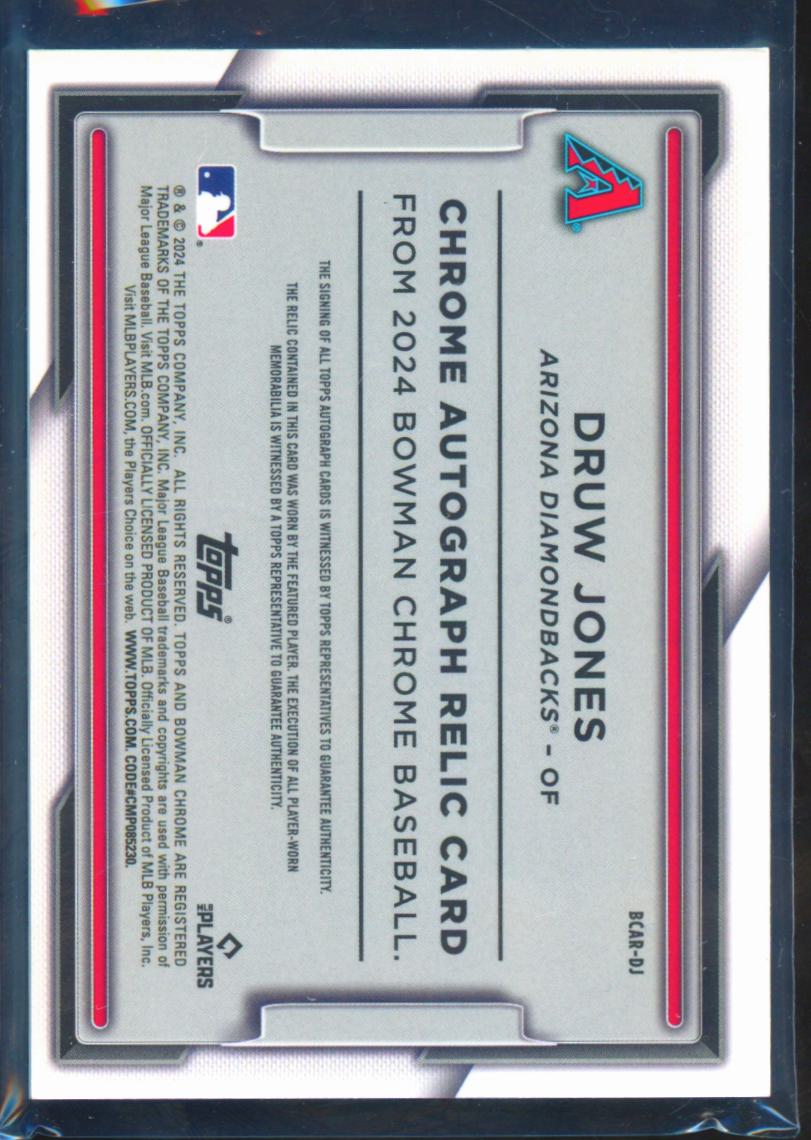 Druw Jones 2024 Bowman Chrome Auto Autograph Patch 98/150 Diamondbacks