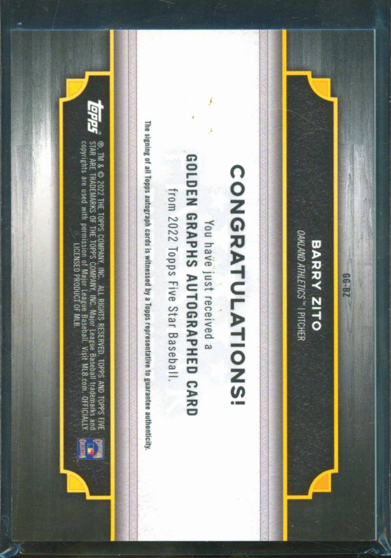 Barry Zito 2022 Topps Five Star Auto Autograph 7/40 Oakland Athletics