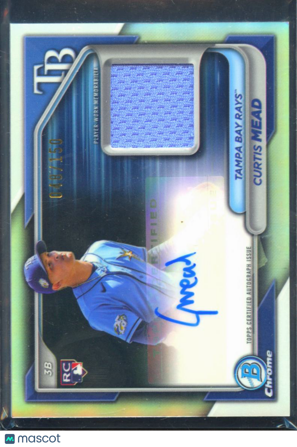 Curtis Mead 2024 Bowman Chrome Auto Autograph Patch RC 48/150 Tampa Bay Rays