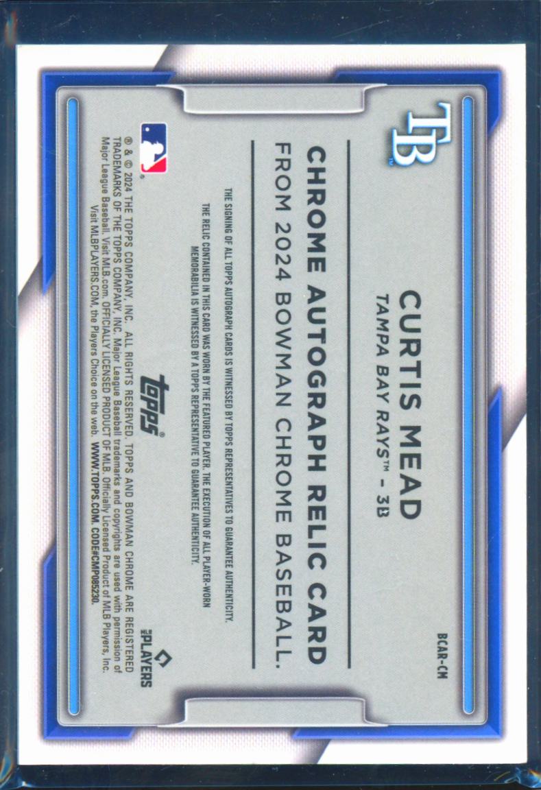 Curtis Mead 2024 Bowman Chrome Auto Autograph Patch RC 48/150 Tampa Bay Rays