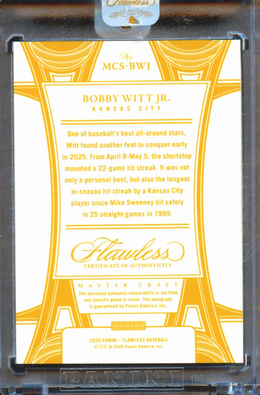 Bobby Witt Jr. 2025 Flawless Auto Autograph Patch 25/25 Kansas City Royals