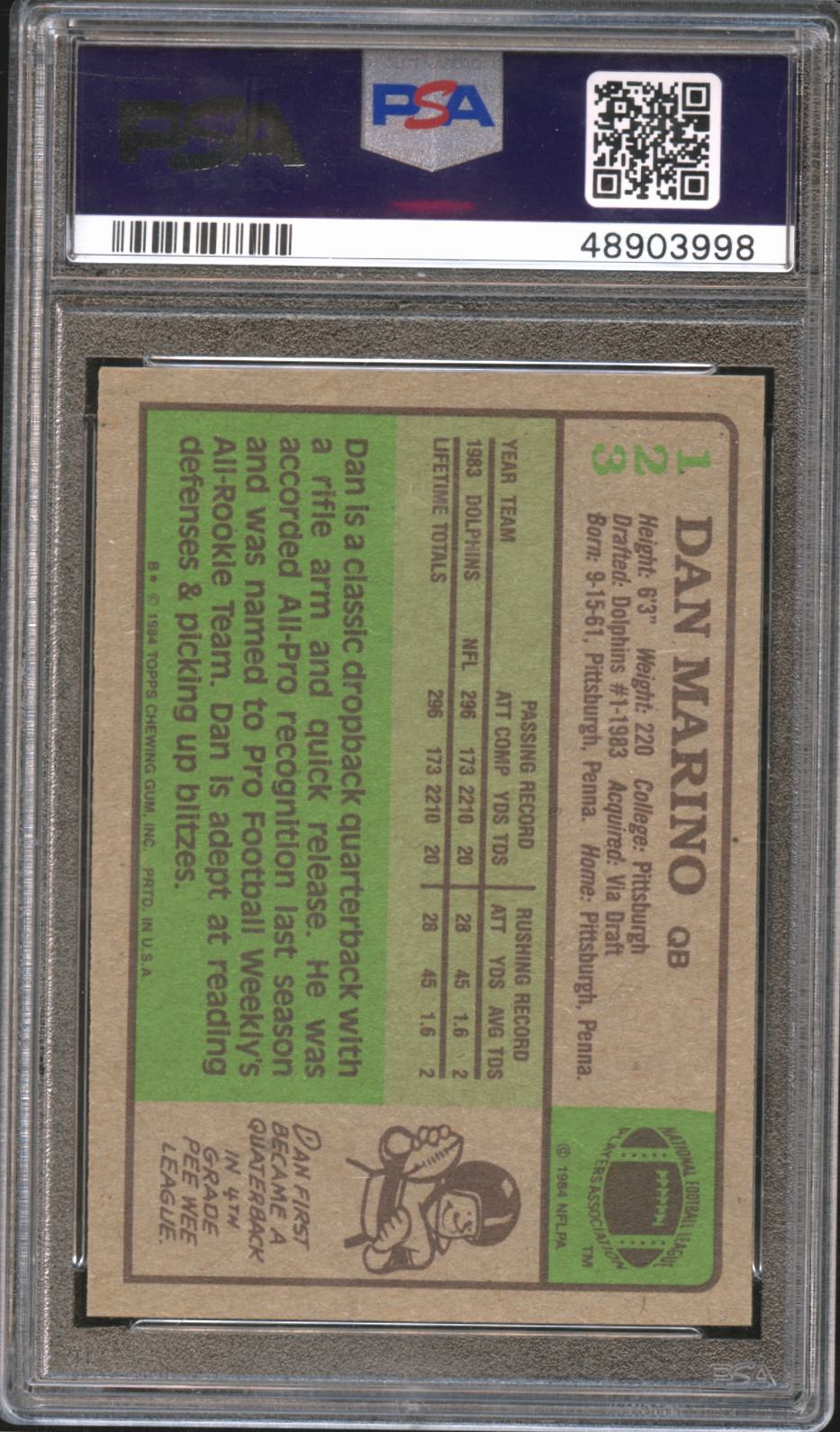 Dan Marino 1984 Topps Rookie Card RC #123 Miami Dolphins PSA 8