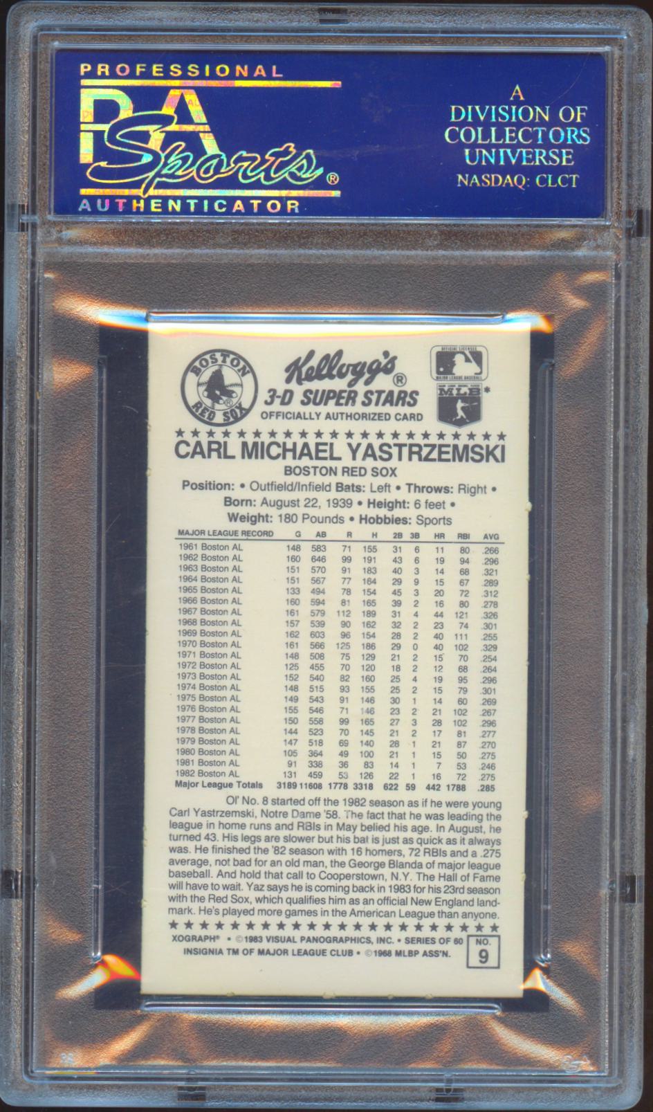 Carl Yastrzemski 1983 Kellogg's Boston Red Sox #9 PSA 9