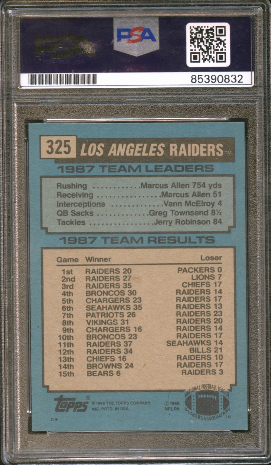 Bo Jackson 1988 Topps IP Auto Autograph Rookie RC Oakland Raiders PSA DNA 10