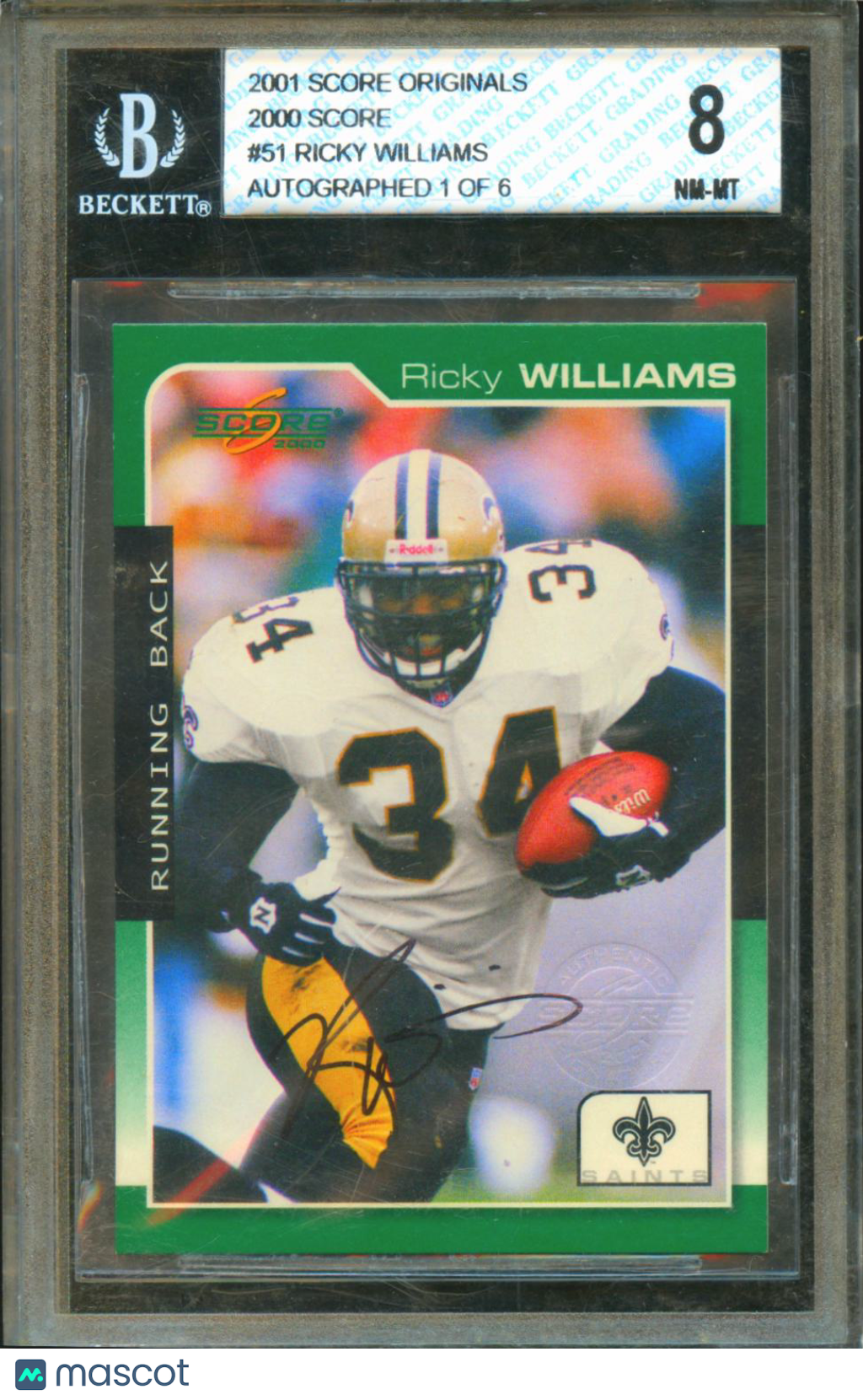 Ricky Williams 2001 Score Originals Auto Autograph BGS 8 New Orleans Saints