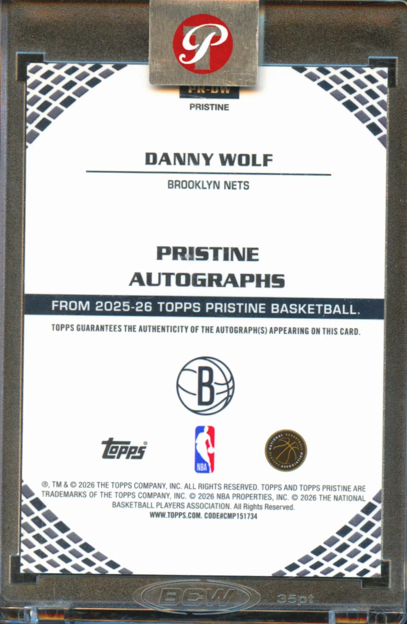 Danny Wolf 2026 Topps Pristine Auto Autograph RC Green 64/150 Brooklyn Nets