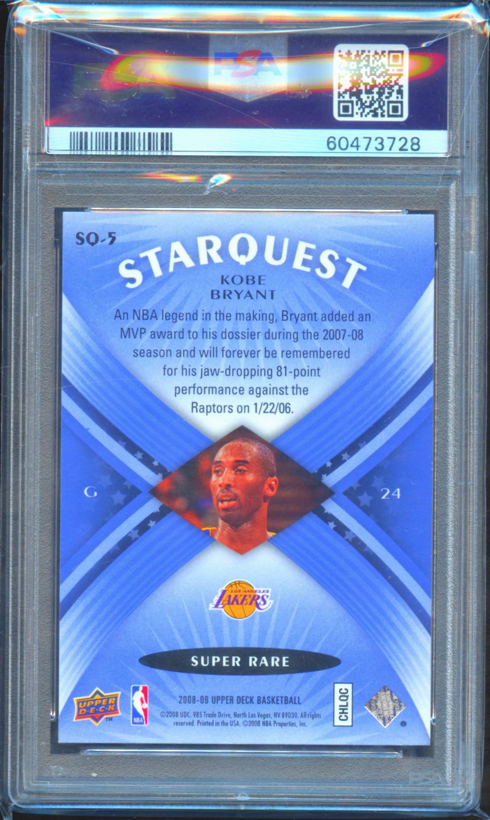 Kobe Bryant 2008-09 Upper Deck Starquest Blue SUPER RARE LA Lakers #5 PSA 10