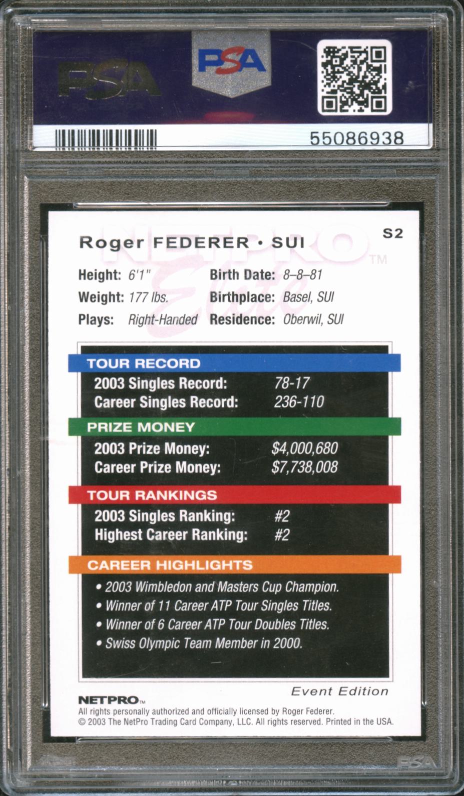 Roger Federer 2003 Netpro Elite Event Starter Rookie RC Tennis #S2 PSA 10