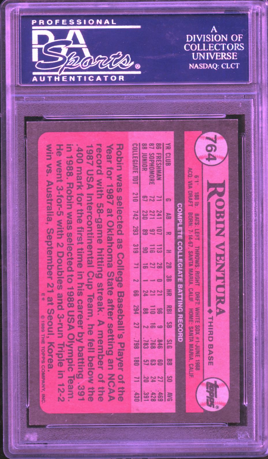 Robin Ventura 1989 Topps Rookie RC Auto Autograph Oklahoma State OSU PSA DNA